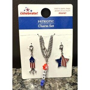 Patriotic Charm Chain Tumbler Stars & Stripes 3 Charms Star, Firework, USA